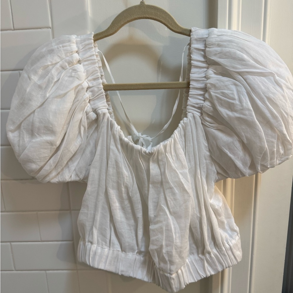 White blouse with puff sleeves